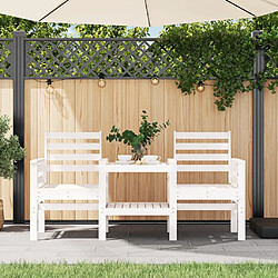 Maison Chic Banc de jardin 2 places | Banquette de jardin avec table | Chaise Relax blanc bois massif de pin -MN73623