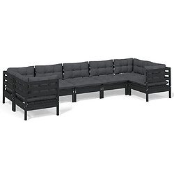 Maison Chic Salon de jardin 7 pcs + coussins - Mobilier/Meubles de jardin - Table et chaises d'extérieur Noir Bois de pin -MN19178