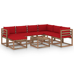 vidaXL Salon de jardin 8 pcs avec coussins Rouge