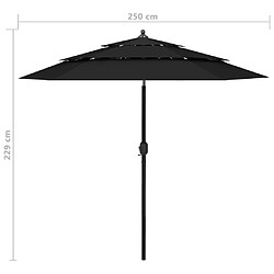 vidaXL Parasol de jardin à 3 niveaux avec mât en aluminium noir 2,5 m pas cher