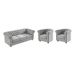 Vente-Unique Canapé 3 places et 2 fauteuils CHESTERFIELD - Velours gris clair