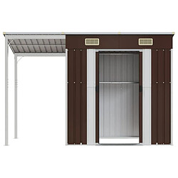 Helloshop26 Abri de jardin cabane cabanon maison de stockage remise extérieur hangar outils robuste avec toit prolongé 277 x 110,5 x 181 cm acier marron 02_0022219