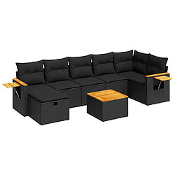 vidaXL Salon de jardin 8 pcs avec coussins noir résine tressée