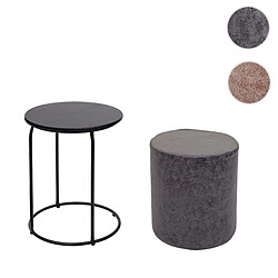 Mendler Lot de 2 poufs et table d'appoint HWC-K48, table basse table tabouret, certifié MVG MDF métal similicuir ~ noir