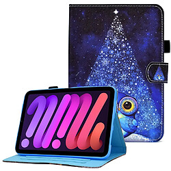 Etui en PU ligne de couture avec support et porte-cartes hibou bleu pour votre Apple iPad mini (2021)