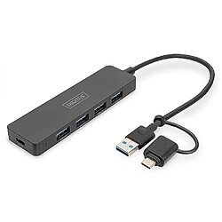 Acheter DIGITUS Slim Line 4 Port USB 3.0 Hub - 4X USB-A - 1x USB-C Prise d'alimentation - jusqu'à 5 Gbps - INCL. Adaptateur USB-A vers USB-C - Longueur de câble 0,2m - Noir