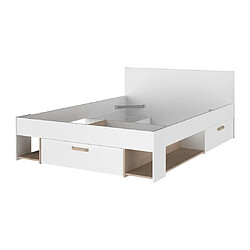 Avis Vente-Unique Lit 140 x 190/200 cm avec rangements - Blanc et naturel + Sommier - KINSELIA