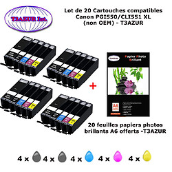 20 cartouches compatibles Canon PGI550 CLI551 XL pour MG5550 MG5600 MG5650 MG5655 MG6400-20f A6 brillantes -T3AZUR