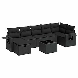 vidaXL Salon de jardin 8 pcs avec coussins noir résine tressée