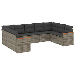 Maison Chic Salon de jardin 9 pcs avec coussins | Ensemble de Table et chaises | Mobilier d'Extérieur gris résine tressée -GKD81453