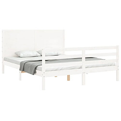 Acheter Maison Chic Cadre/structure de lit avec tête de lit pour adulte - Lit Moderne Chambre blanc 160x200 cm bois massif -MN25762