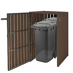 Decoshop26 Abri de poubelles extérieur conteneurs à ordures jusqu'à 2 bacs métal aspect bois marron 115x77x97 cm 04_0002862