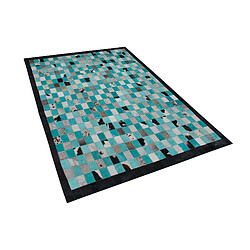 Beliani Tapis en cuir bleu turquoise et gris 140 x 200 cm NIKFER