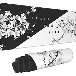 Tapis de souris noir blanc fleur de cerisier Sakura Death Life tapis de bureau étendu 80 x 30 cm base en caoutchouc antidérapant bord cousu grand tapis de jeu XL pour ordinateur portable de jeu PC de bureau, 31,5 × 11,8 pouces