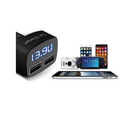 YP Select Chargeur de voiture Dual 2 USB Testeur de courant de tension Adapte-NOIR BLEU pas cher