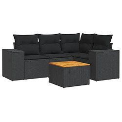 vidaXL Salon de jardin 5 pcs avec coussins noir résine tressée