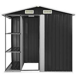 Helloshop26 Abri de jardin cabane cabanon maison de stockage remise extérieur hangar outils robuste avec étagère 205 x 130 x 183 cm Fer gris 02_0022222