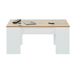 Table basse modulable en panneaux de particules coloris blanc artik/ chêne canadien -Dim : L100 x P50 x H42 cm -PEGANE-