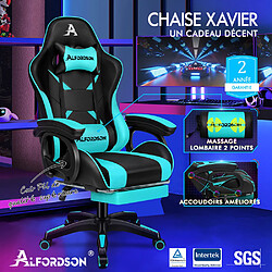 ALFORDSON Chaise Gaming avec Chaise Bureau de Massage Lombaire Cyan et Noir