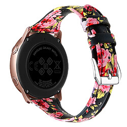 Bracelet en cuir véritable 22 mm, noir/fleur rose pour votre Samsung Galaxy Watch3 45mm/Huawei Watch GT 2 Pro