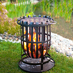 Brasero Bol à Feu Usage Extérieur en Fer 2 en 1 Kekai Dana 40x56 cm Grill Barbecue | Ramasse-cendres | Tisonnier