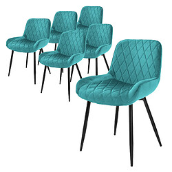 ML-Design Lot 6x Chaises de salle à manger bleu pétrole retro velours fauteuil deco salon