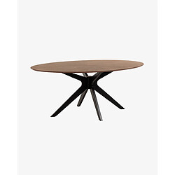 Pegane Table de salle à manger coloris naturel / noir en plaquage en noyer et Bois d'hévéa - longueur 180 x profondeur 110 x hauteur 75 cm