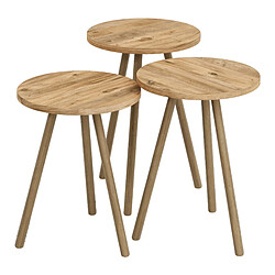 Helloshop26 Set de 3 tables d'appoint rondes trépied effet bois 03_0008384