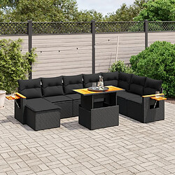 Maison Chic Ensemble Tables et chaises d'extérieur 9 pcs avec coussins,Salon de jardin noir résine tressée -GKD603147