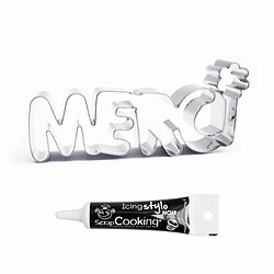 Avis Scrapcooking Découpoir à biscuits en inox Merci + Stylo de glaçage noir