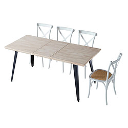 Acheter Pegane Table à manger rectangulaire extensible en bois coloris chêne / pieds noir - Longueur 140-220 x profondeur 80 x hauteur 76 cm