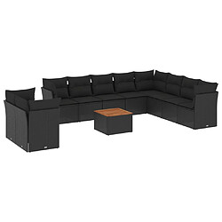 vidaXL Salon de jardin 11 pcs avec coussins noir résine tressée