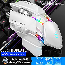 Universal Souris de jeux ergonomiques, ordinateurs, souris, consoles de jeux câblées, ordinateurs portables, câbles USB, souris à queue réglable en optique, consoles de jeux professionnelles, 4000dpi | Mouse (blanc)