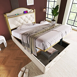 ComfortXL Lit Simple 90 X 200 Avec Cadre De Lit En Métal Et Espace De Rangement, Beige Clair pas cher