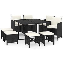 Maison Chic Mobilier à dîner 9 pcs de jardin avec coussins - Ensemble table et chaises d'extérieur - Salon/Mobilier de jardin classique Résine tressée Noir -MN51141