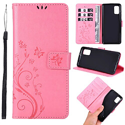 Etui en PU empreinte papillons flip avec support rose pour votre Samsung Galaxy A41 (Global Version)