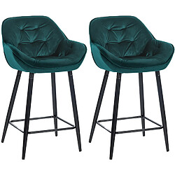 Decoshop26 Lot de 2 tabourets de bar chaises hautes assise effet capitonnée en velours vert foncé et métal noir 10_0004153