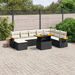 Maison Chic Ensemble Tables et chaises d'extérieur 8 pcs avec coussins,Salon de jardin noir résine tressée -GKD650266