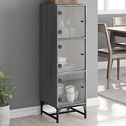 Maison Chic Commode Buffet - Meuble de rangement avec portes en verre sonoma gris 35x37x120 cm -GKD17774