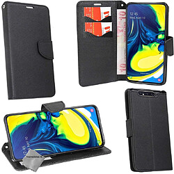 Htdmobiles Housse etui portefeuille pour Samsung Galaxy A80 + film ecran - NOIR / NOIR