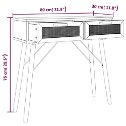 vidaXL Table console Marron 80x30x75 cm Bois massif pin /rotin naturel pas cher