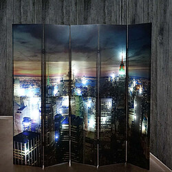 Decoshop26 Paravent séparateur de pièce 5 pans 30 LED 180x200cm motif New York PAR04021