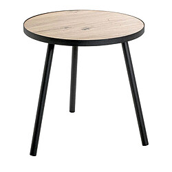 Pegane Table d'appoint, table de salon en bois coloris chêne et métal noir - diamètre 50 x hauteur 52 cm