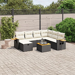 Maison Chic Ensemble Tables et chaises d'extérieur 8 pcs avec coussins,Salon de jardin noir résine tressée -GKD673046