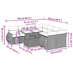 vidaXL Salon de jardin avec coussins 9 pcs beige résine tressée pas cher