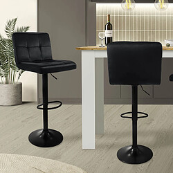 Tabouret de bar, lot de 2, revêtement en velours noir avec dossier et repose-pieds réglable en hauteur 63-83cm ML-Design