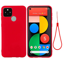 Coque en silicone Liquide de couleur unie bien protégé avec sangle rouge pour votre Google Pixel 5a 5G