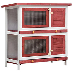 Helloshop26 Clapier cage d'extérieur 4 portes 90 x 45 x 90 cm rouge bois 02_0000594