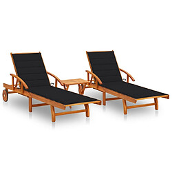 Maison Chic Lot de 2 Chaises longues avec table et coussins | Bain de soleil Relax | Transat Acacia solide -GKD30150