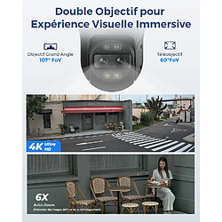 Reolink 8MP PTZ Caméra Surveillance PoE Extérieur, Double Objectif, Zoom 6X, Suivi Auto, Vision Nocturne en Couleur, Détection de Personne/Véhicule, Audio Bidirectionnel